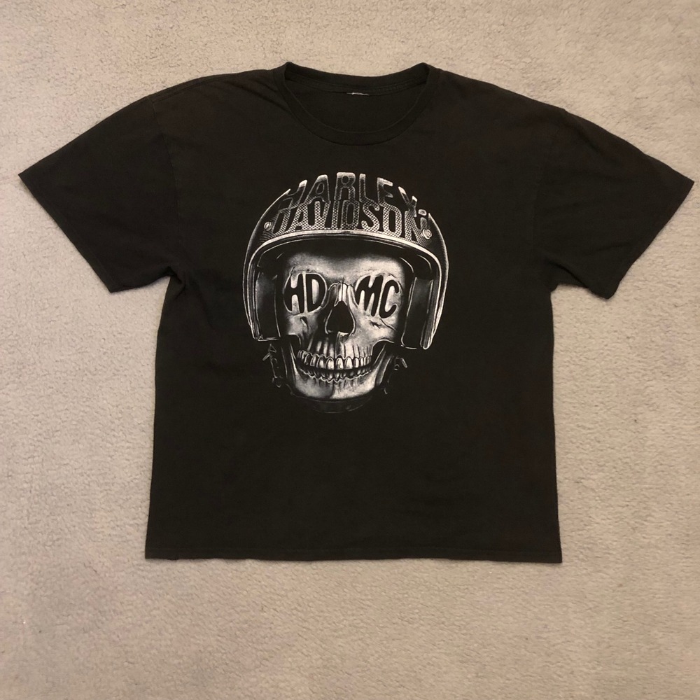 Harley Davidson Skull Graphic T-Shirt  Black Distressed Moto Biker XL 2014
